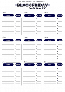 Free Black Friday Printable Shopping List - Celebrating Financial Freedom