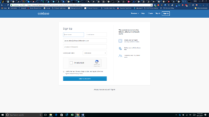 Coinbase Signup page 