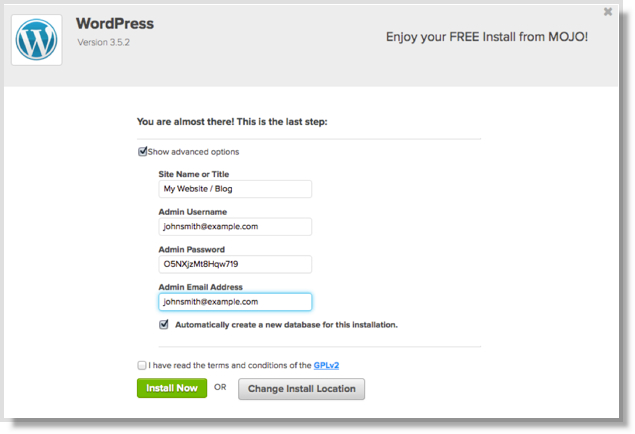 wordpress setup on bluehost final step